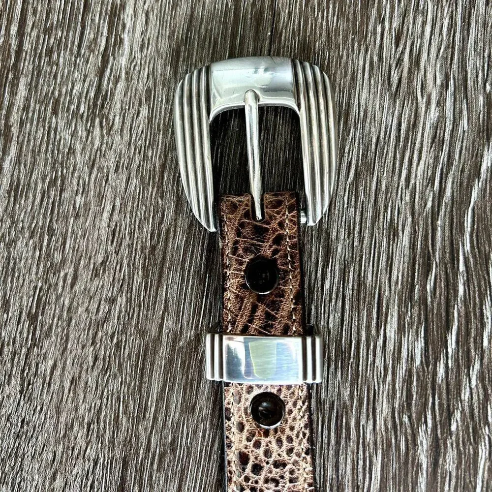 James Culver Handmade Leather Belt Brown Exotic Silver Tone Western Vintage